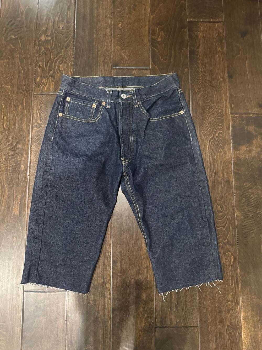Levi's 501 Original Fit Raw Hem Cut Off Denim Shorts Dark Wash
